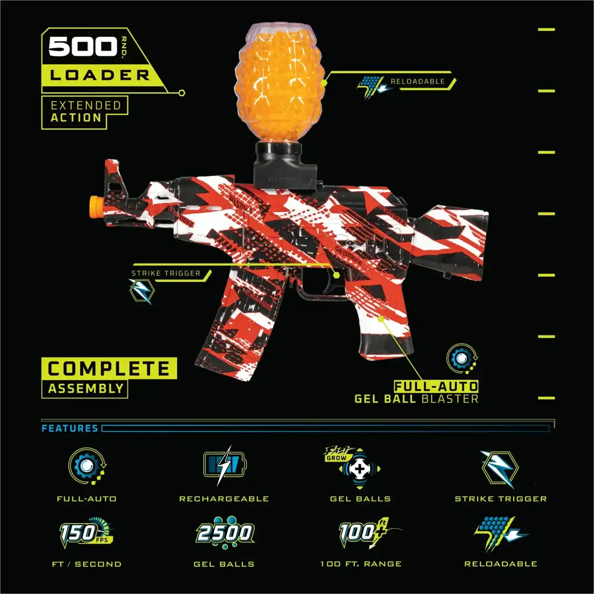 gelstrike apex ak rapid blaster, red new
