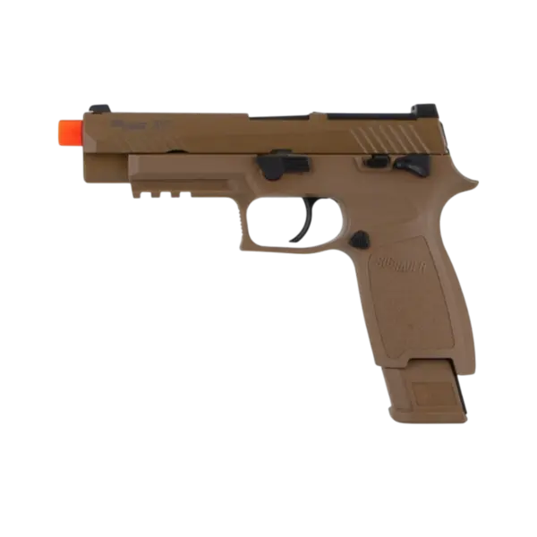 Sig Sauer ProForce P320 M17 CO2 gas blowback airsoft pistol in FDE Coyote Tan.