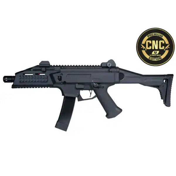 ActionSportGames CZ Scorpion EVO 3 A1 Ultimate CNC Edition AEG airsoft rifle in matte black.