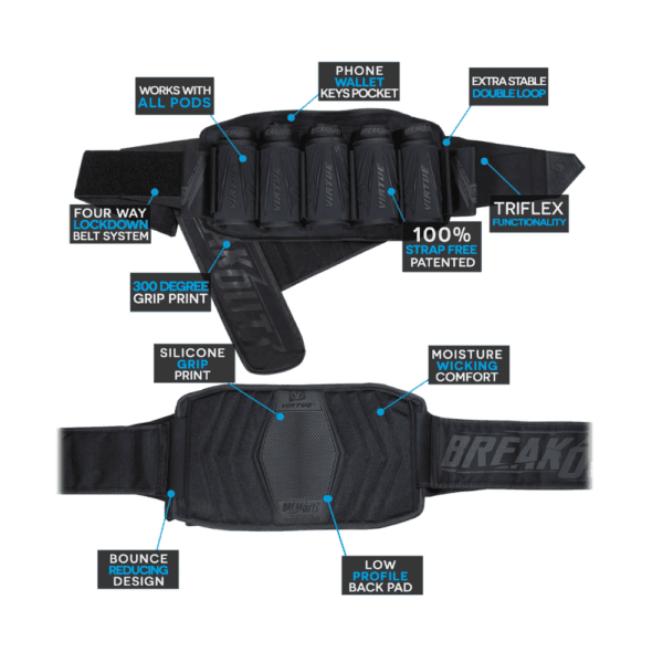 Breakout V2 Strapless Pack All Black 5+8 paintball pod harness.