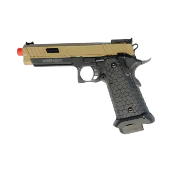 Valken VT Hi-Capa Tan and Black gas blowback tactical paintball airsoft race gun pistol with case.