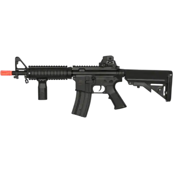 Air Raid AR6MM M4 Carbine Black electric tactical polymer paintball airsoft rifle combo kit with battery.