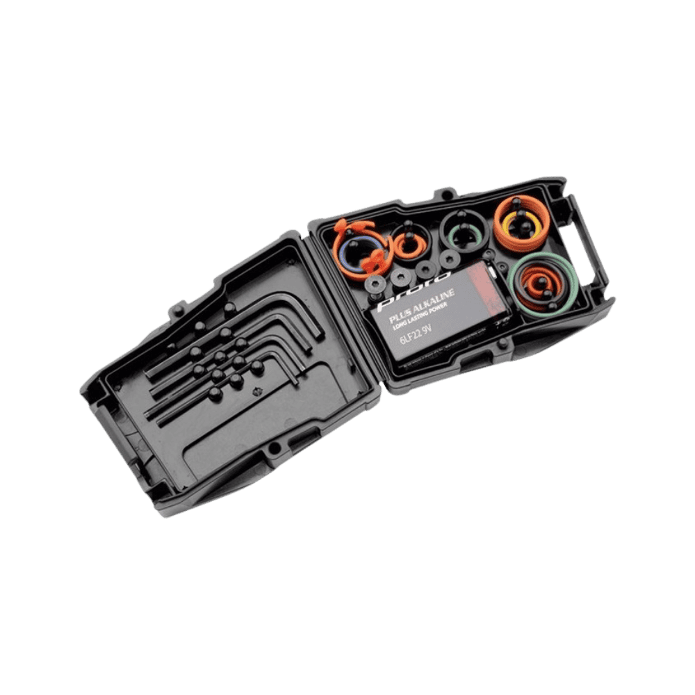Brand new Dye Dam Assault Mag Repair Kit containing tools and o-rings for tactical paintball markers.