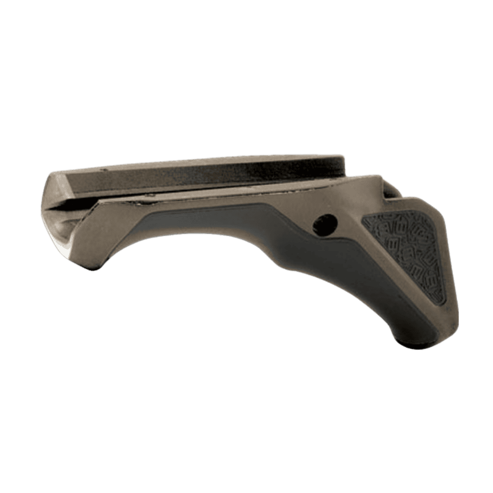 Dye DAM front angled grip in earth tone tactical paintball marker upgrade.