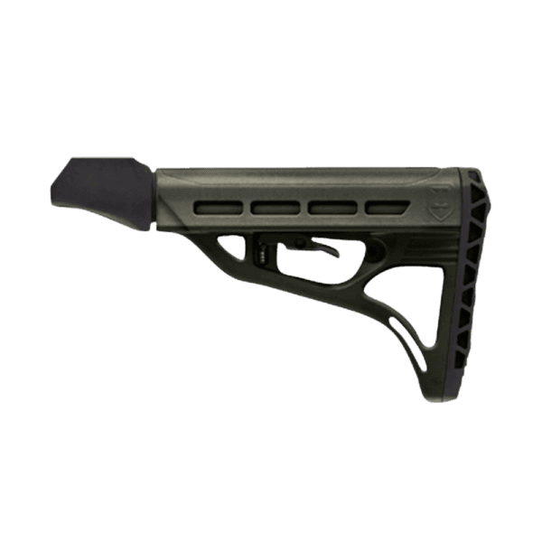 Dye DAM lightweight buttstock in olive drab tactical paintball marker upgrade.