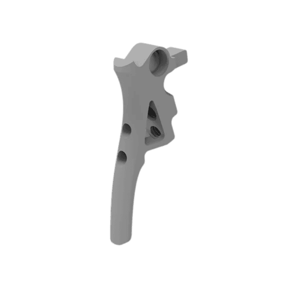A locally manufactured 3D printed paintball trigger designed for DSR marker modifications.