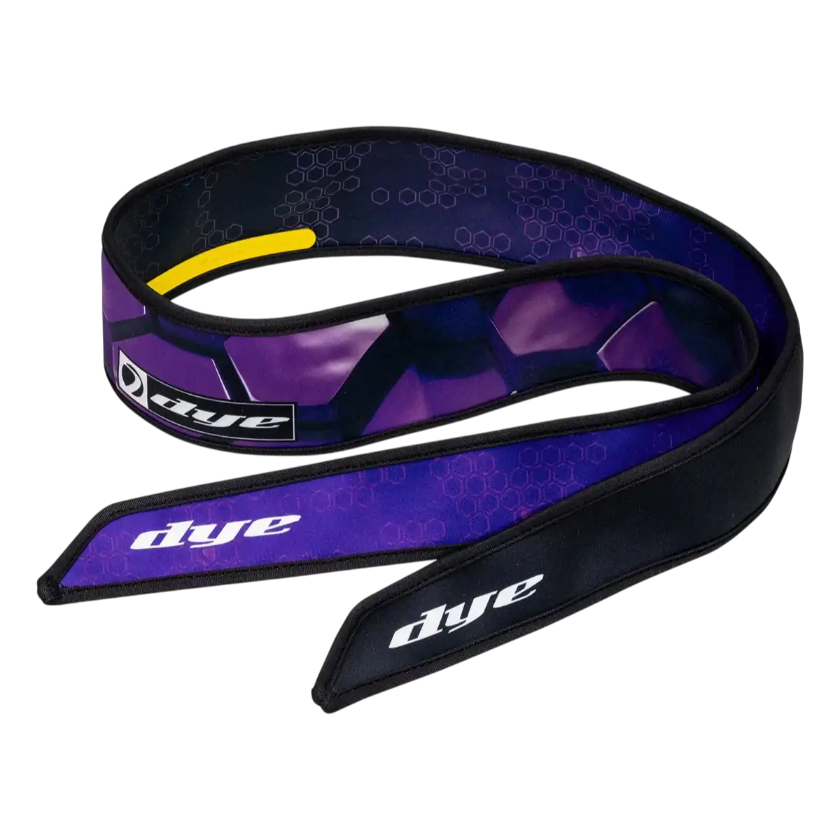 DYE x Halo Head Tie Hex3D Purple paintball headband with 3D hexagon pattern.