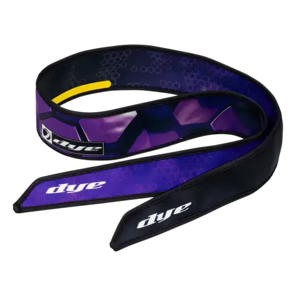 DYE x Halo Head Tie Galaxy Purple paintball headband with 3D hexagon pattern.