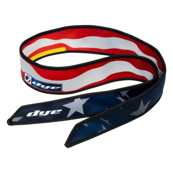 DYE x Halo Head Tie Merica flag paintball headband with red white and blue pattern.