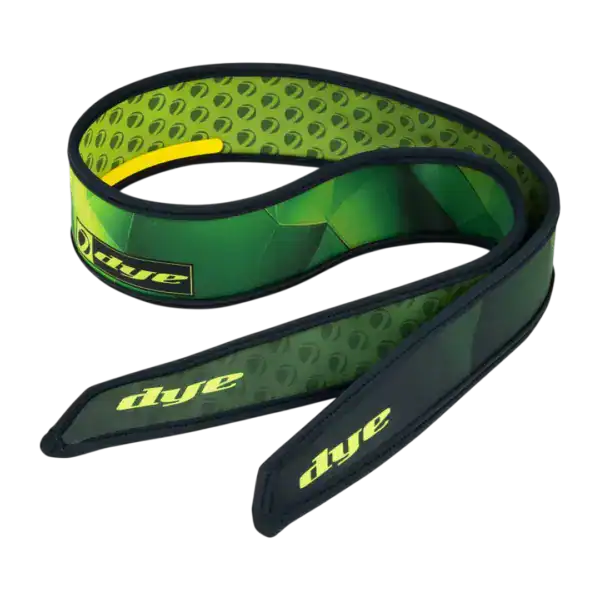 DYE x Halo Head Tie Tetra Lime paintball headband with geometric green design.