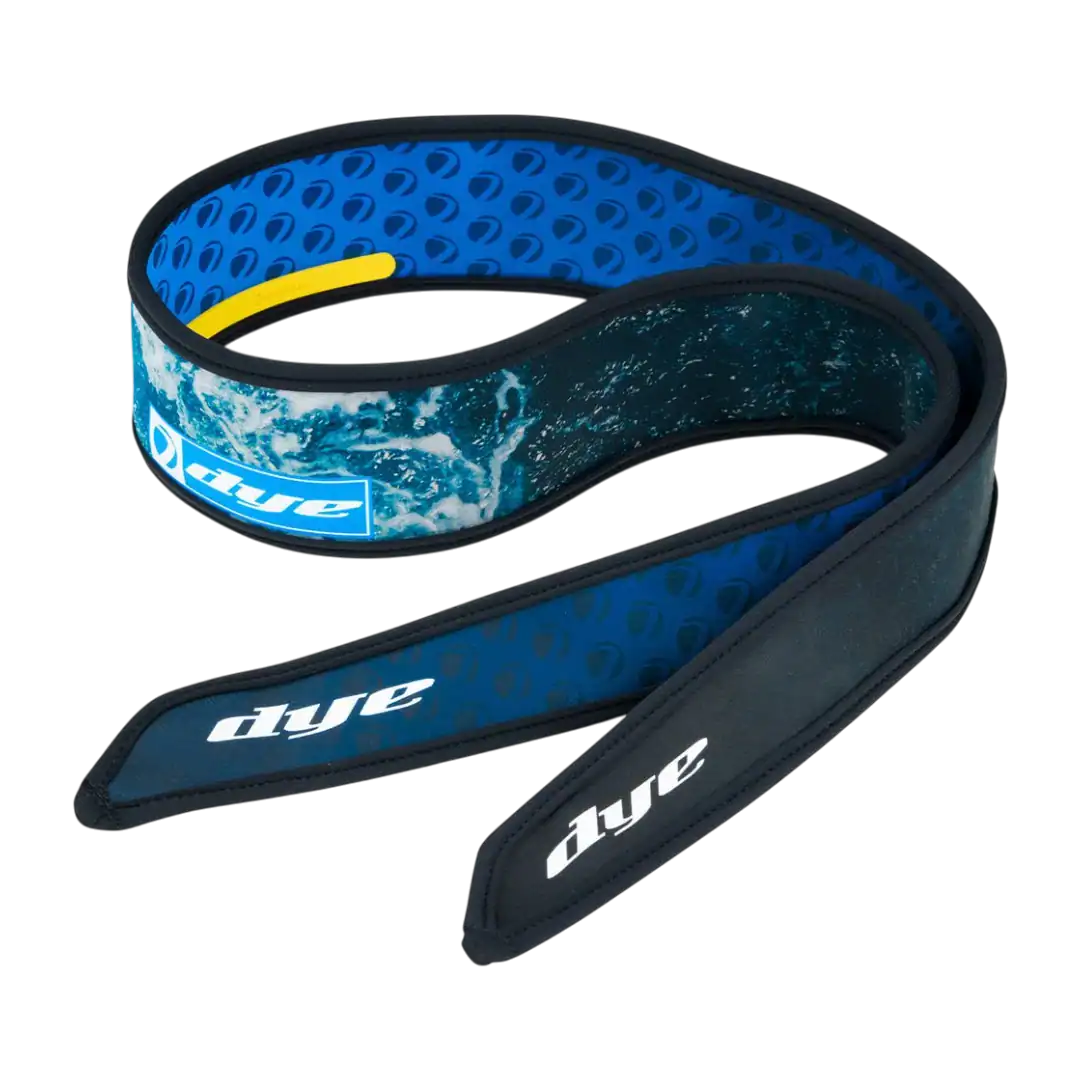 DYE x Halo Head Tie Tidal Blue paintball headband with wave design.