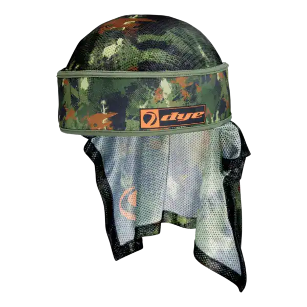 DYE x Halo Head Wrap Flectarn camo paintball headband with spotted tactical pattern.