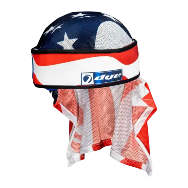 DYE x Halo Head Wrap Merica flag paintball headband with red white and blue pattern.
