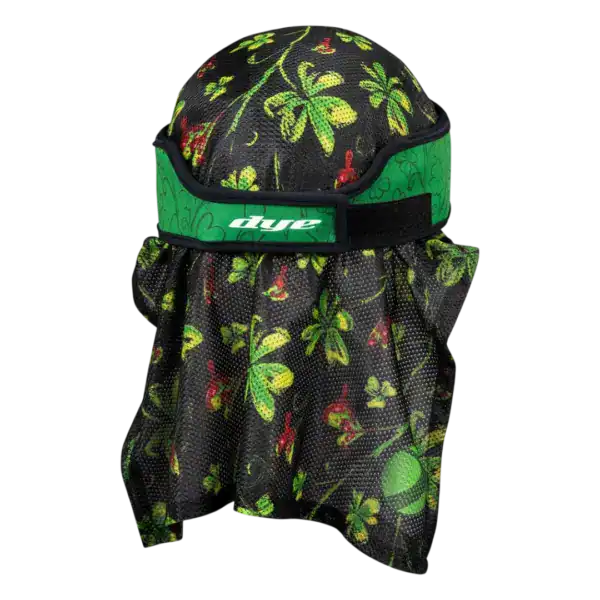 DYE x Halo Head Wrap Nickclover Green paintball headband with shamrock pattern.