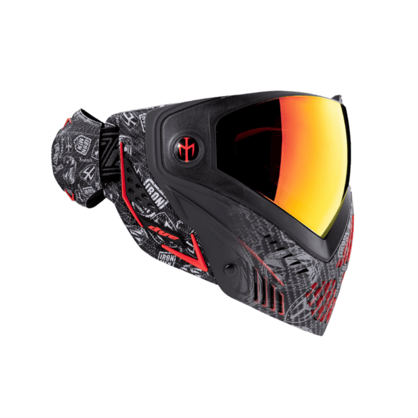 DYE i5 Goggle IM Shields gold mirror lens thermal paintball mask profile view.