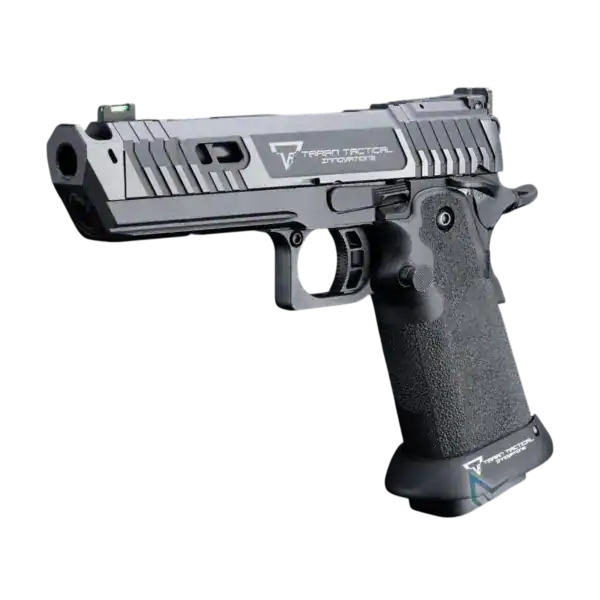 EMG TTI licensed JW4 2011 Pit Viper CO2 blowback airsoft pistol in all black.