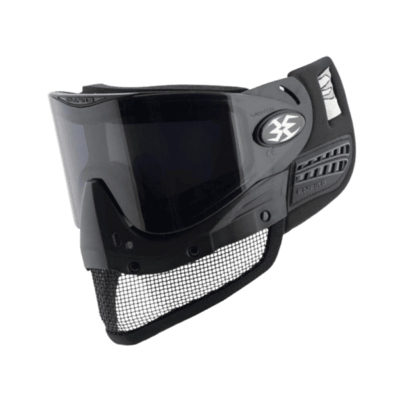 Empire E-Mesh Airsoft Goggle mask system in black featuring a dual pane lens and lower mesh skirt for paintball fields.