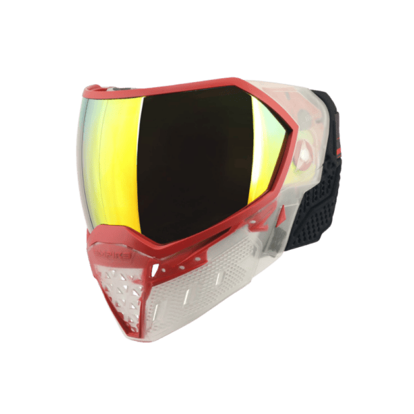 Empire EVS goggle system in Clear Red colorway with a dual pane Fire Mirror paintball lens.