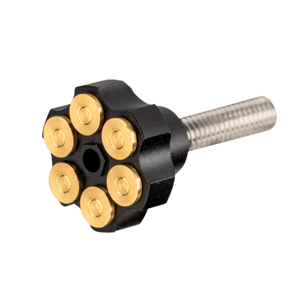 Brand new gold and black DYE FEEDNECK KNOB WHEEL | SPENT 6 SHOOTER aluminum paintball marker upgrade accessory.