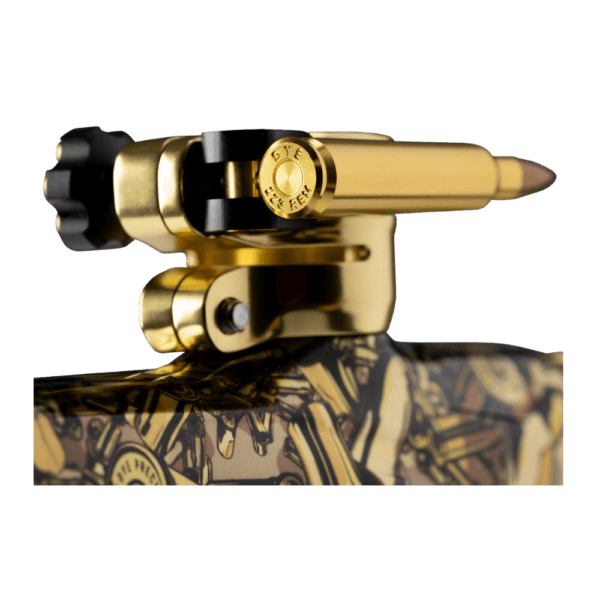 Brand new gold and black DYE FEEDNECK LEVER - SPENT .223 aluminum paintball marker upgrade accessory.