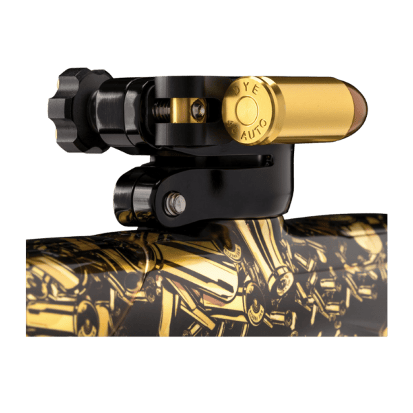 Brand new gold and black DYE FEEDNECK LEVER - SPENT .45 aluminum paintball marker upgrade accessory.