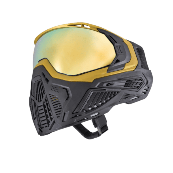 HK Army SLR Goggle System mask in MIDAS gold and black for paintball protection.