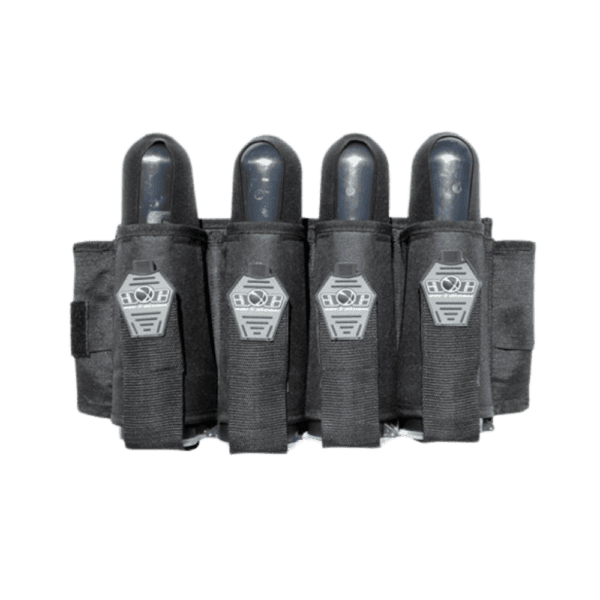 GXG 4 Pod Vertical Pack Black tactical paintball harness with tank pouch.