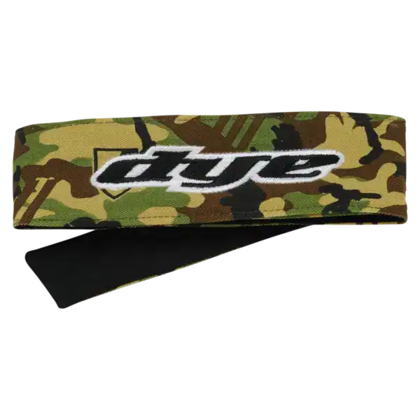 Dye Head Tie Commando camo paintball headband with stitched white logo.