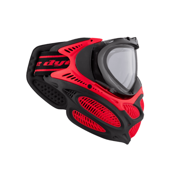 DYE brand i3 Pro Goggle mask in Fire Red with anti-fog thermal lens for paintball.