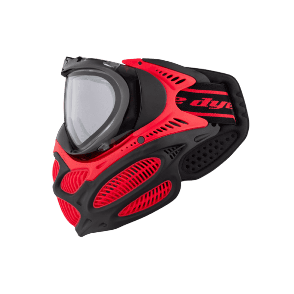 DYE brand i3 Pro Goggle mask in Fire Red with anti-fog thermal lens for paintball.