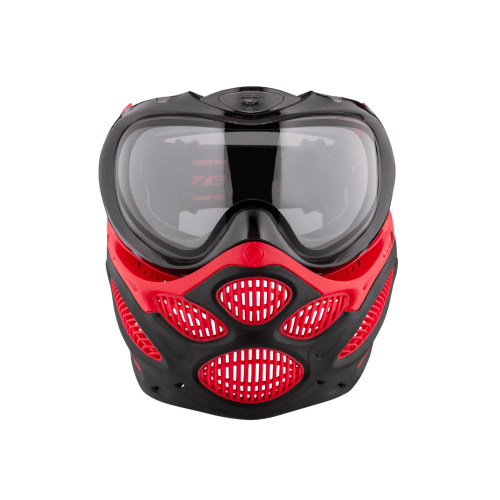DYE brand i3 Pro Goggle mask in Fire Red with anti-fog thermal lens for paintball.