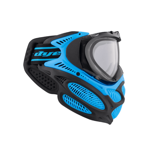DYE brand i3 Pro Goggle mask in Glacier Cyan with anti-fog thermal lens for paintball.