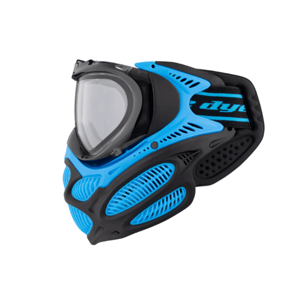 DYE brand i3 Pro Goggle mask in Glacier Cyan with anti-fog thermal lens for paintball.