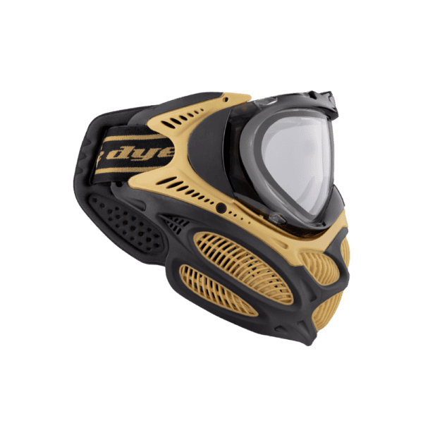 DYE brand i3 Pro Goggle mask in Heritage Gold with anti-fog thermal lens for paintball.