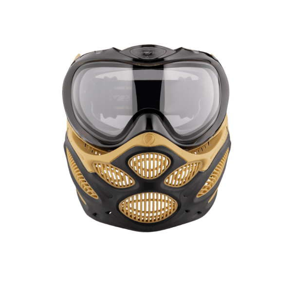 DYE brand i3 Pro Goggle mask in Heritage Gold with anti-fog thermal lens for paintball.