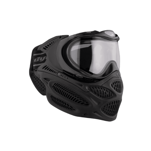 DYE brand i3 Pro Goggle mask in Onyx Black with anti-fog thermal lens for paintball.