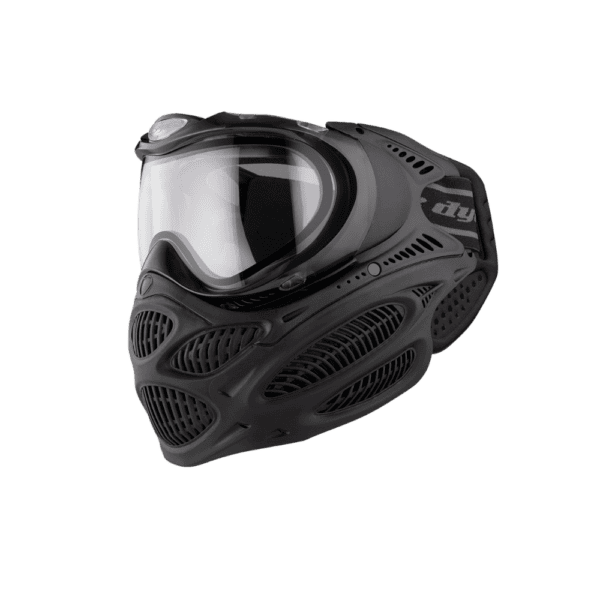 DYE brand i3 Pro Goggle mask in Onyx Black with anti-fog thermal lens for paintball.