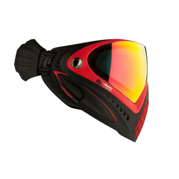 DYE i4 Pro Goggles Meltdown Red thermal paintball mask profile view.