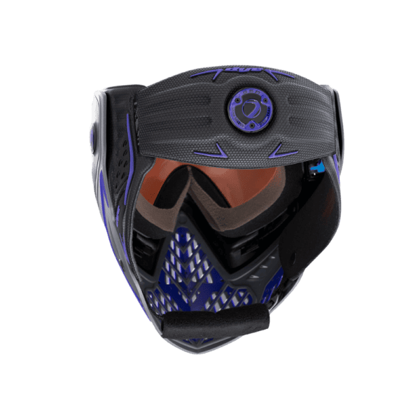 DYE brand i5 Thermal Paintball Goggle mask in Barney purple with a gold mirror lens.