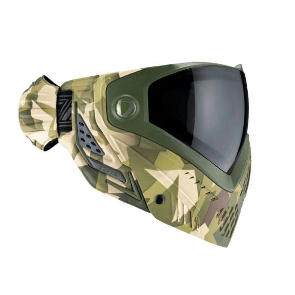 DYE brand i5 Thermal Paintball Goggle mask in CB Forest Camo with Smoke Gold lens.