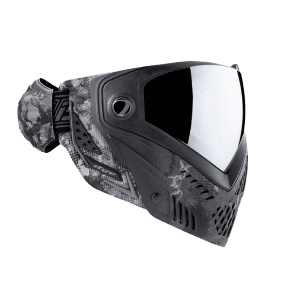 DYE brand i5 Thermal Paintball Goggle mask in Dyecam Black Fade with Faded Bronze Sunrise lens.