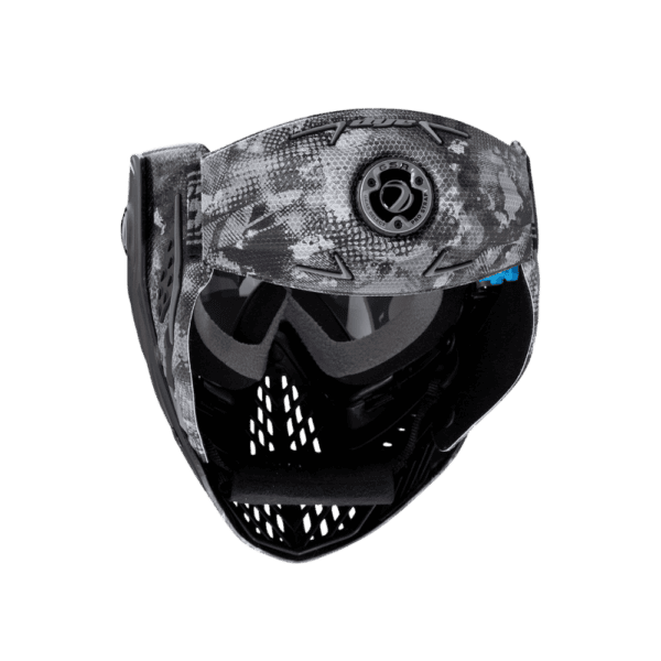 DYE brand i5 Thermal Paintball Goggle mask in Dyecam Black Fade with Faded Bronze Sunrise lens.