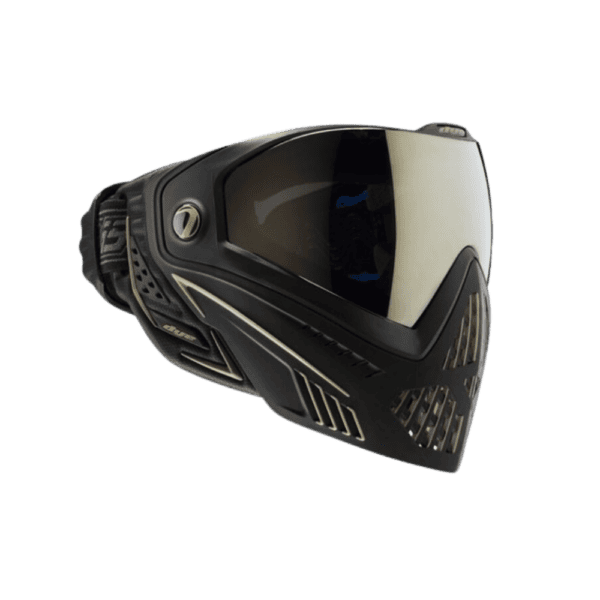 DYE i5 Goggle Onyx Gold 2.0 thermal paintball mask profile view.