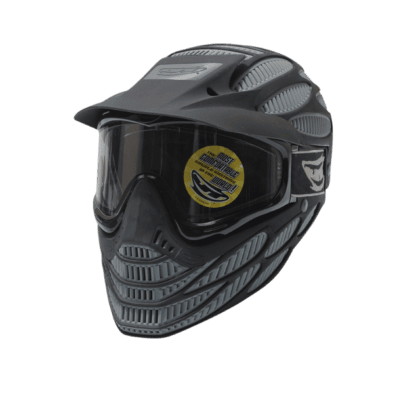 JT Flex 8 Full Coverage paintball mask in grey with integrated head protection.