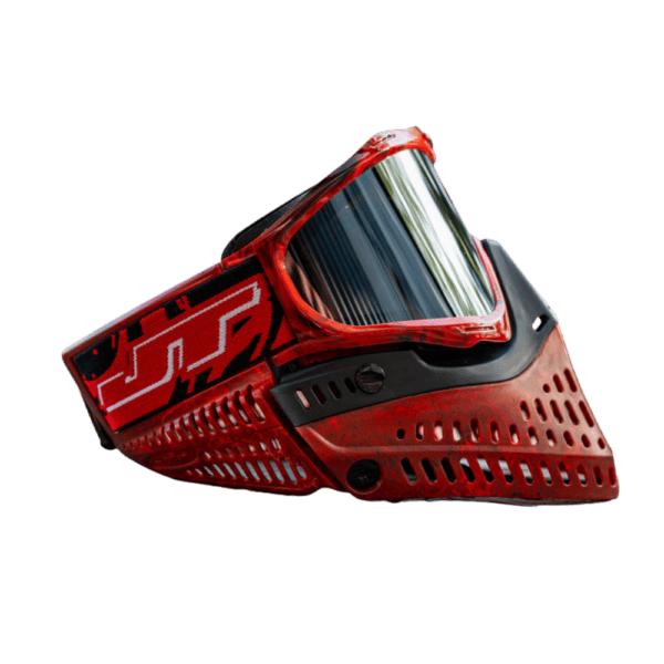 JT Proflex LE Paintball Goggle Red Black Marble Home Edition mask with clear thermal lens.