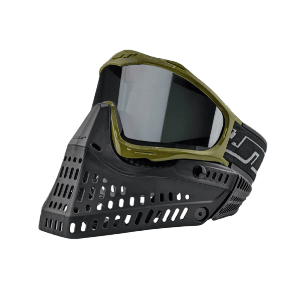 JT Proflex Olive Drab and Black paintball mask with clear thermal lens.