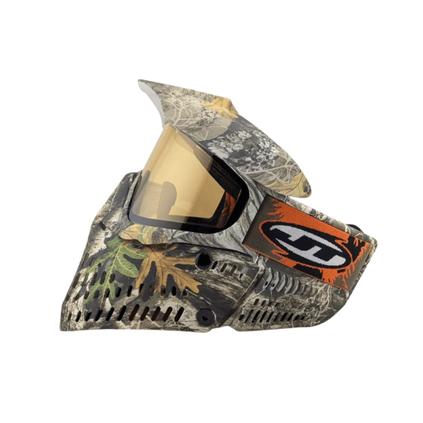 JT Proflex SE RealTree Edge camouflage paintball mask with a Hunter Hi Viz thermal lens.