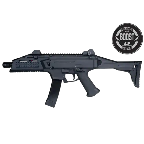 ActionSportGames CZ Scorpion EVO 3 A1 Ultimate BOOST Edition AEG airsoft rifle in matte black.