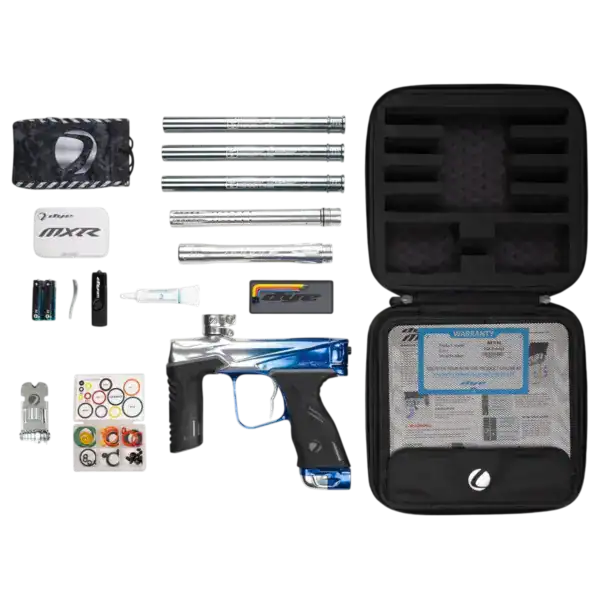 dye mxr electronic paintball marker | arctic clear / blue fade polish | new