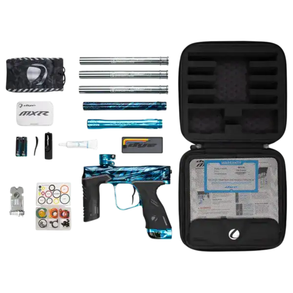 dye mxr electronic paintball marker | pga branded black / cyan polish | new